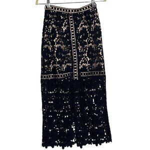 NWT asos Crochet Overlay Maxi Skirt, Navy Blue with Tan Lining, size US 2